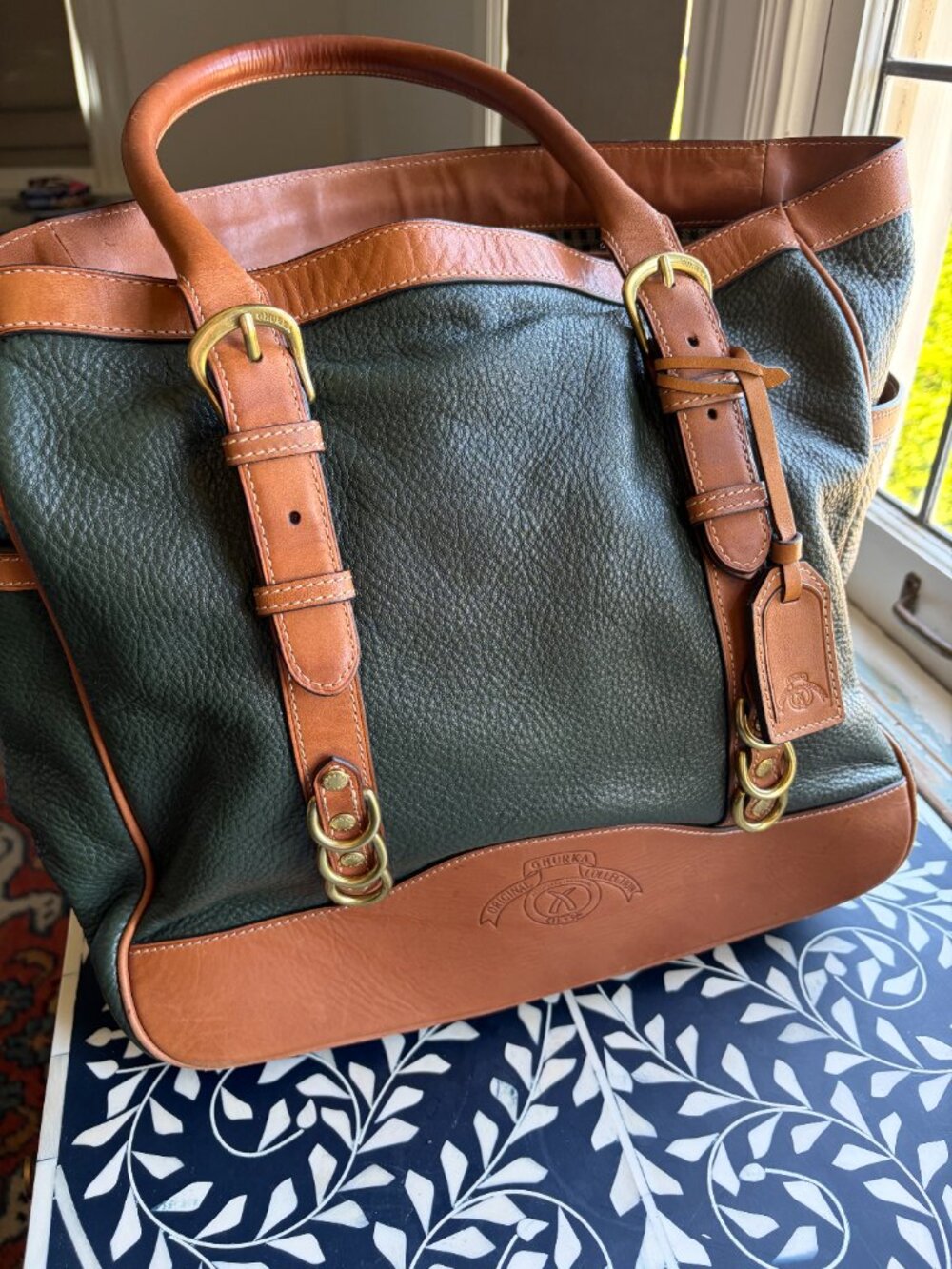 Ghurka Original Heritage D-Ring Hunter Green Pebble Leather Tote Bag exc - Picture 9 of 14